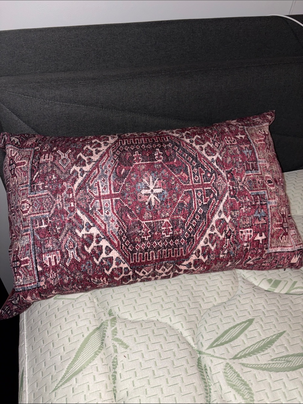 Decorative Maroon Patterned Lumbar Pillow - Home Accents